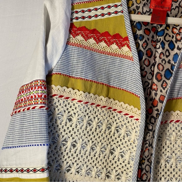 V Christina Boho Linen Jacket 70’s Fringe Prairie Lagenlook Artsy Grannie M, Y2K - Picture 5 of 10